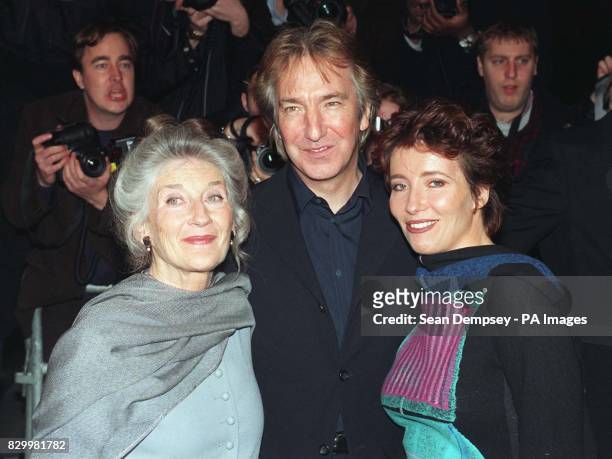 Oscar-winning actress Emma Thompson and her mother Phyllida Law, with Alan Rickman at tonight's preview screening of his directorial debut, 'The...