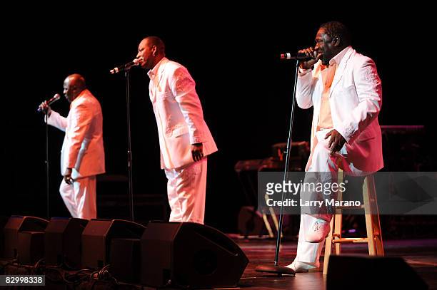Singer Walter Williams, Eric Grant and Eddie Levert of the O'Jays perform at Hard Rock Live at the Seminole Hard Rock Hotel And Casino on September...