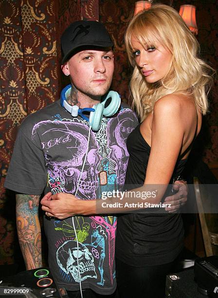 Benji Madden and Paris Hilton attends the grand opening of Haven nightclub on September 24, 2008 in New York City.