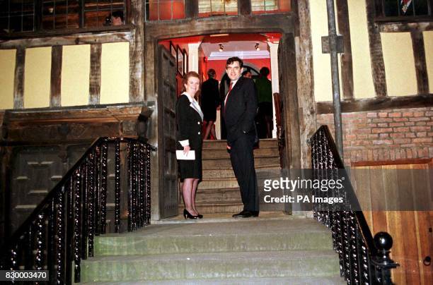 Chancellor Gordon Brown and his economic secretary Helen Liddell, arrive for at tonight's reception at York's historic Adventurers' Merchants Hall,...