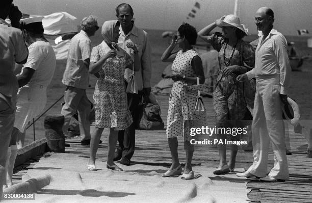 Queen Elizabeth II and the Duke of Edinburgh with Princess Margaret and millionaire landowner Colin Tennant on the Caribbean Island of Mustique.