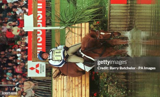 Hooray Henry II with Carolyne Ryan-Bell go through the Lake during the cross country of the Mitsubishi Motors Badminton Horse Trials today . Photo...