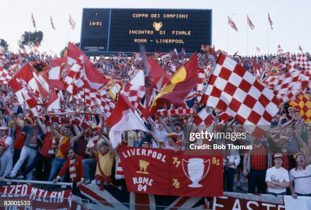 Liverpool supporters inside the Olympic Stadium before the European Cup Final between AS Roma and Liverpool, May 30th 1984. The match ended 1-1 after...