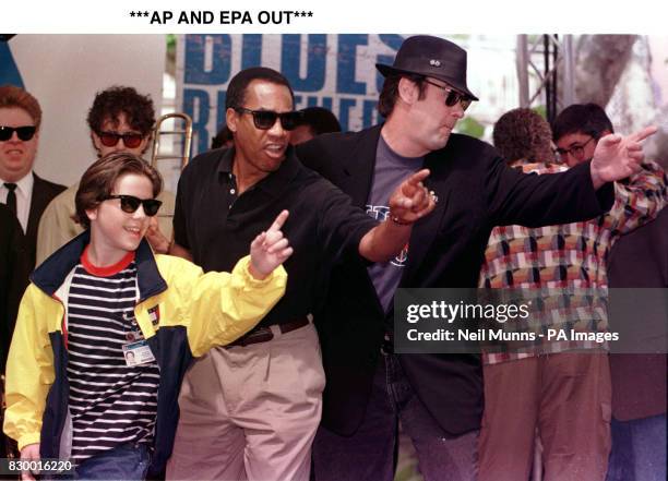The cast of Blues Brothers 2000, J. Evan Bonifant, Joe Morton and Dan Ackroyd, at a photocall at Planet Hollywood in Cannes, France, during the 51st...