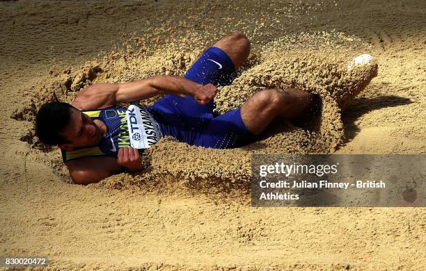 Oleksiy Kasyanov of Ukraine competes in the Men's Decathlon Long Jump during day eight of the 16th IAAF World Athletics Championships London 2017 at...