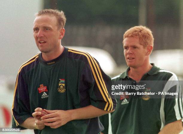 Two of South Africa's bowling stars Allan Donald and Shaun Pollock in Bristol today , although neither play in the tourist four day match against...