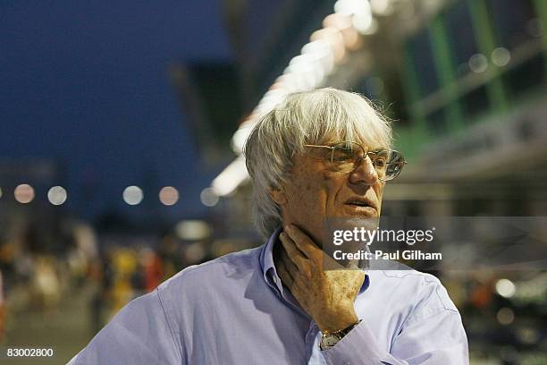 Supremo Bernie Ecclestone is seen in the paddock during previews to the Singapore Formula One Grand Prix at the Marina Bay Street Circuit on...