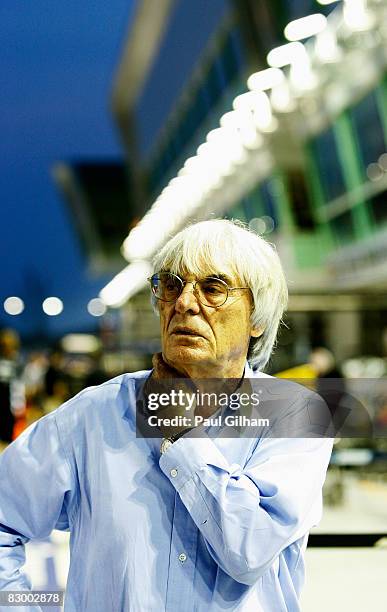 Supremo Bernie Ecclestone is seen in the paddock during previews to the Singapore Formula One Grand Prix at the Marina Bay Street Circuit on...