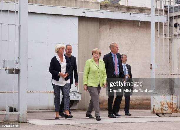 German Chancellor Angela Merkel visits with Monika Gruetters federal commissioner for Culture and Media and Hubertus Knabe Director of the Stasi...