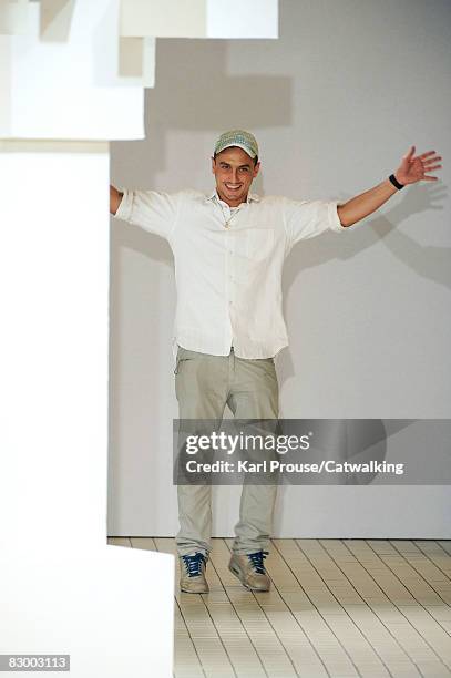 Designer Richard Nicoll walks the catwalk during the Richard Nicoll show part of London Fashion Week Spring/Summer 2009 on September 17, 2008 in...