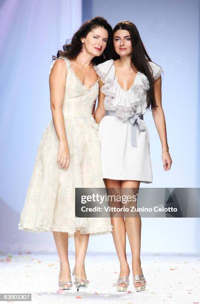 Luisa Beccaria and Lucilla Bonaccorsi salut after the Luisa Beccaria fashion show at Milan Fashion Week Spring/Summer 2009 on September 25, 2008 in...