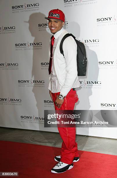 Singer Chris Brown arrives at the Sony/BMG Grammy After Party at the Beverly Hills Hotel on February 10, 2008 in Beverly Hills, California.