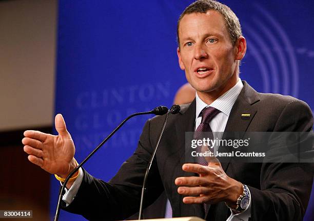 Professional Cyclist Lance Armstrong holds a press conference during Day 1 of the Clinton Global Initiative annual meeting on September 24, 2008 in...