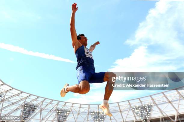 Oleksiy Kasyanov of Ukraine competes in the Men's Decathlon Long Jump during day eight of the 16th IAAF World Athletics Championships London 2017 at...