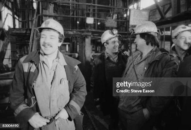 Miners at Maerdy Lodge Colliery in Gwent, South Wales return to work at the end of the miners' strike, 5th March 1985.