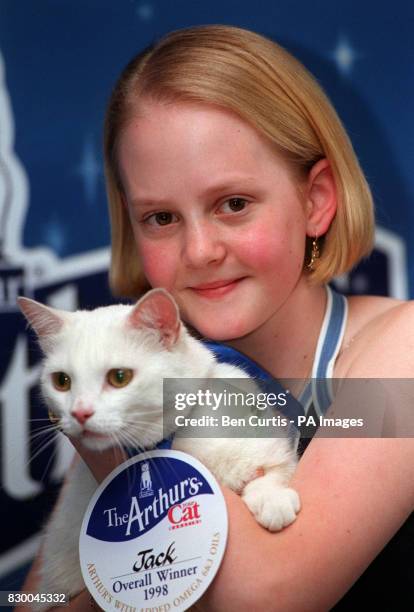 Georgie Sheldon, 12 from Sevenoaks with her prize winning cat Jack at the Arthur's Awards hosted by BAFTA today . Georgie who has been ill with...