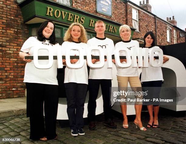 From left, Lisa Riley , Holly Newman , Steve Arnold , Michelle Collins and Adele Silva get together for the launch of ON Digital television. See PA...