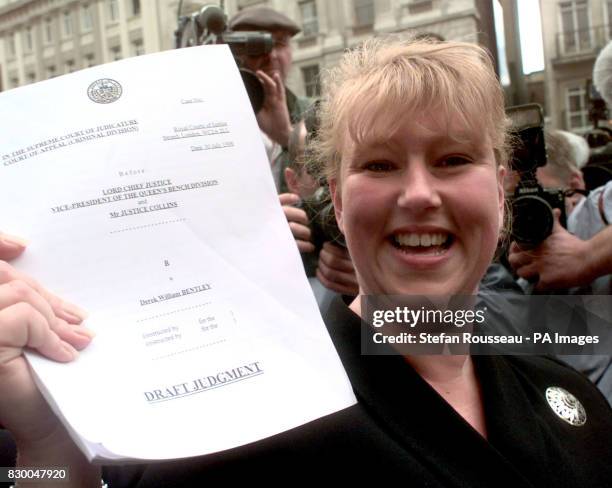 Maria Dingwall Bentley, niece of hanged teenager Derek Bentley, outside the High Court today where the Lord Chief Justice, Lord Bingham, Lord Justice...