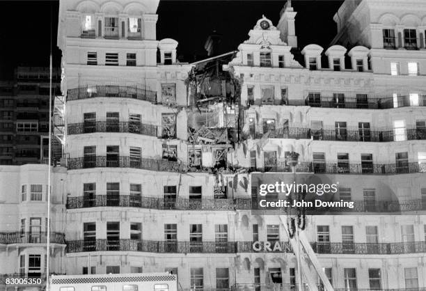 The Grand Hotel in Brighton, after a bomb attack by the IRA, 12th October 1984. British Prime Minister Margaret Thatcher and many other politicians...