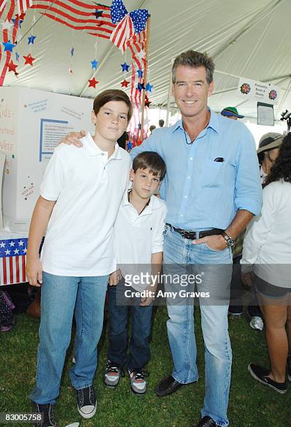 Dylan Brosnan, Paris Brosnan and Pierce Brosnan attend Jane Goodall's Roots & Shoots Day of Peace at Griffith Park on September 21, 2008 in Los...