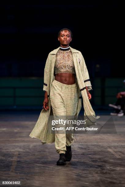 Model presents a creation by Danish designer Astrid Andersen during the Copenhagen Fashion Week 2017, in Copenhagen, Denmark, on August 10, 2017. /...