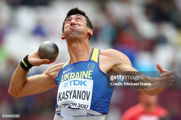 Oleksiy Kasyanov of Ukraine competes in the Men's Decathlon Shot Put during day eight of the 16th IAAF World Athletics Championships London 2017 at...