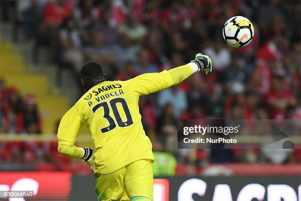 Benficas goalkeeper Bruno Varela from Portugal during the Candido Oliveira Super Cup match between SL Benfica and Vitoria Guimaraes at Municipal de...