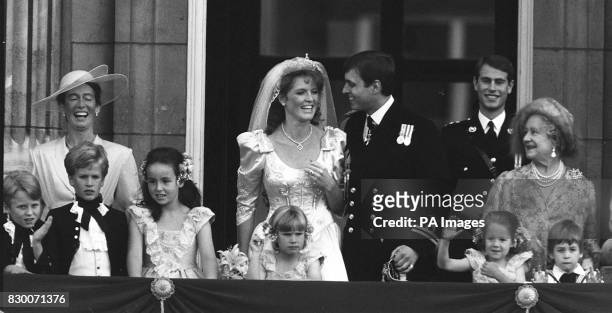 Library file, dated 23.7.86. Mrs Susan Barrantes , mother of Sarah Ferguson, Duchess of York, joins her daughter on the balcony of Buckingham Palace,...