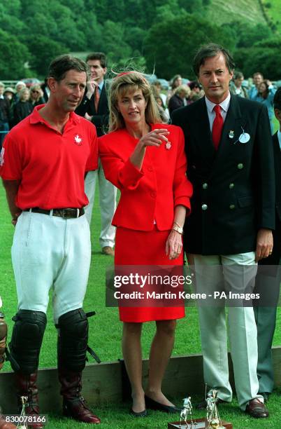 The Prince of Wales with Lord and Lady Romsey, at Ansty Polo Club, Wiltshire. The Prince's team won the Mountbatten Cup played in aid of the Leonora...