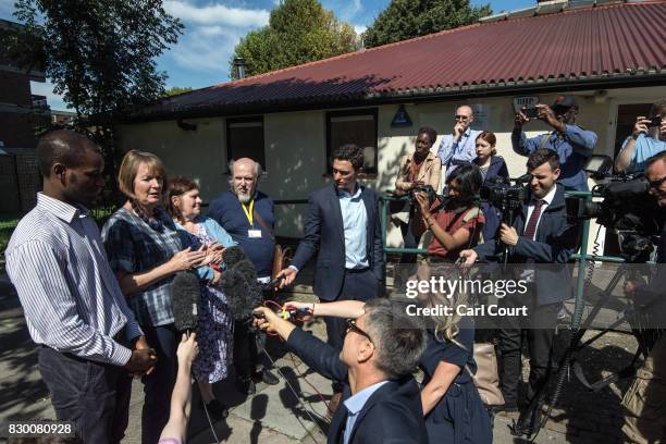 Harriet Harman , the Labour Member of Parliament for Camberwell and Peckham, speaks to the media as she visits the Ledbury Estate on August 11, 2017...