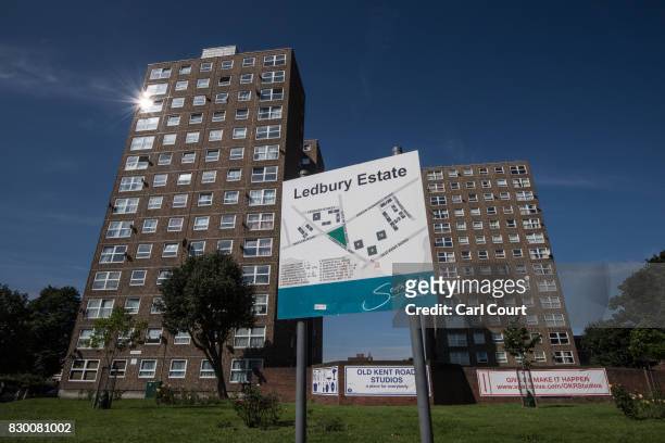 General view of tower blocks on the Ledbury Estate on August 11, 2017 in London, England. Hundreds of residents of the estate are to be evacuated...