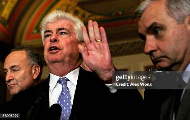 Sen. Christopher Dodd speaks to the media after a bipartisan meeting on Capitol Hill to discuss the Bush Administration's $700 billion bailout plan...