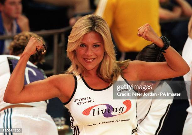 Former Page 3 Girl Samantha Fox, flexes her muscles at the 1998 Celebrity Netball Sevens in aid of Breakthrough Breast Cancer's Wicked Women...