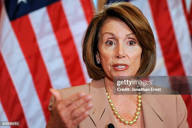 House Speaker Nancy Pelosi holds a news conference in her offices at the Capitol September 25, 2008 in Washington, DC. Pelosi mostly addressed...