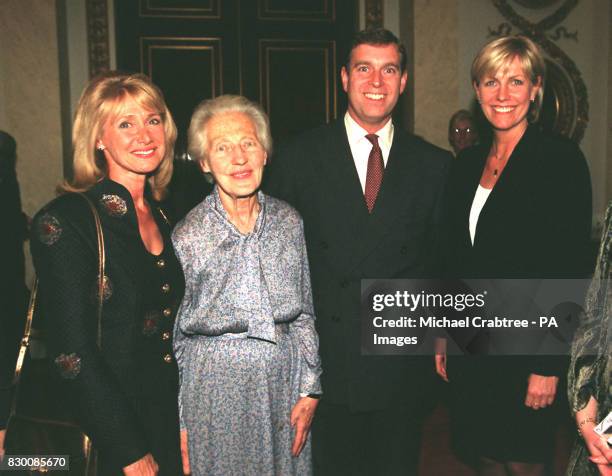 The Duke of York with 84-year-old Pat Steaben , Jan Leeming and Jill Dando while attending the "Fight for Sight" reception at Buckingham Palace....