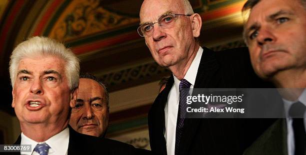 Sen. Christopher Dodd speaks to the media after a bipartisan meeting on Capitol Hill to discuss the Bush Administration's $700 billion bailout plan...