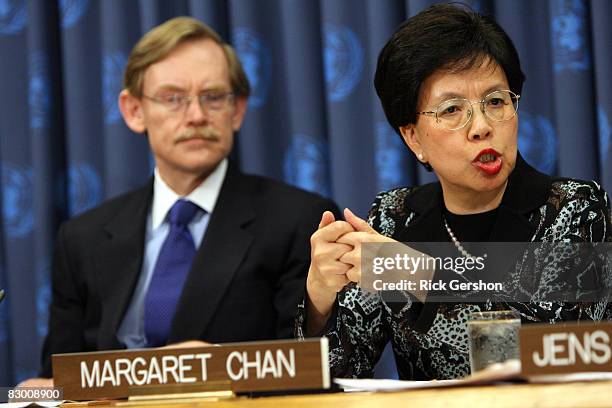 Director-General of the World Health Organization Margaret Chan speaks during a press conference to launch a plan aimed at saving 10 million mothers...