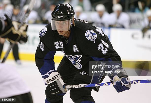 Vaclav Prospal of the Tampa Bay Lightning looks for the puck while taking on the Pittsburgh Penguins during a pre-seasono game at the St. Pete Times...