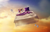 girl is flying in her bed