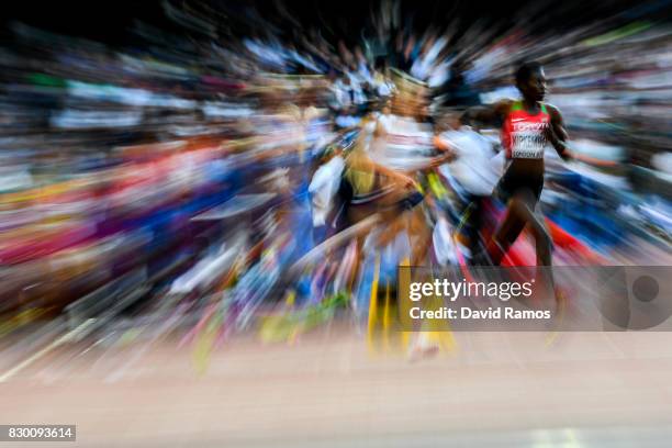 Athletes compete in the Women's 5000 metres heats during day seven of the 16th IAAF World Athletics Championships London 2017 at The London Stadium...