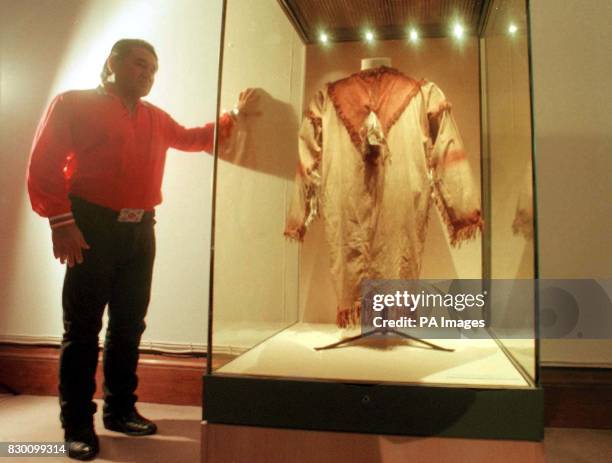 Richard Le Beau, member of the battle of Wounded Knee Association, from South Dekota, visits the Kelvingrove art gallery in Glasgow today , to see...