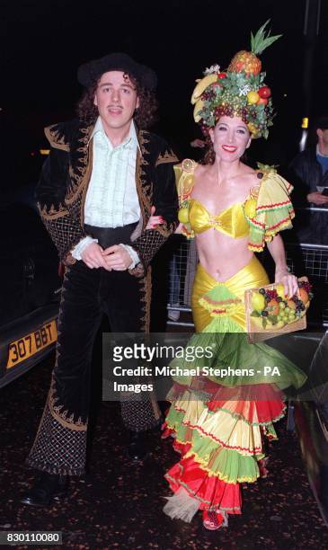 Jonathan Creek star, comedian and actor Alan Davies dressed as a Spanish matador and his girlfriend dressed as Carmen Miranda, American singer...