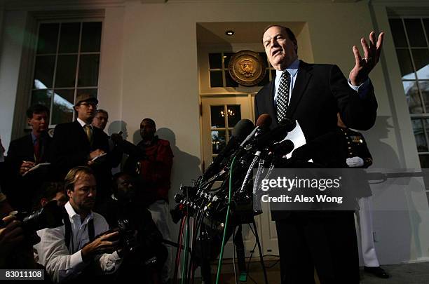 Sen. Richard Shelby speaks to the media after a meeting between President George W. Bush and bicameral and bipartisan members of the Congress...