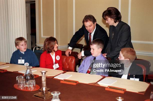 Prime Minister Tony Blair and his wife Cherie, meet Gordon Murray, Marianne Le Coyte, Andrew Jackson and David Henderson, at today's 1998 Woman's Own...