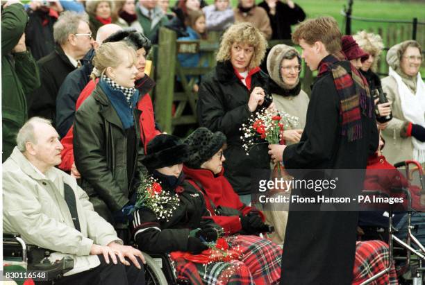 News 25/12/98 Prince William, eldest son of the Prince of Wales, speaks to well-wishers following the traditional Christmas Day service at church on...