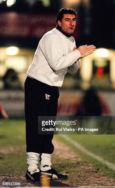 Rushden Manager Brian Talbot awaits the final whistle during the FA Cup Third Round clash between Rushden Diamonds FC v Leeds United today at Nene...