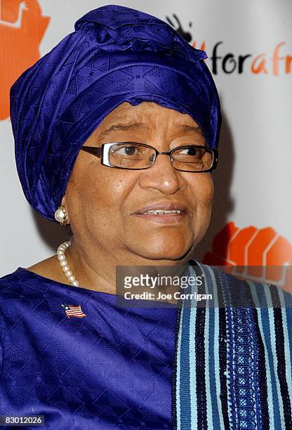 Africa's first elected female head of state and Liberia president Ellen Johnson Sirleaf attends the Knock Out Poverty event to benefit All For Africa...