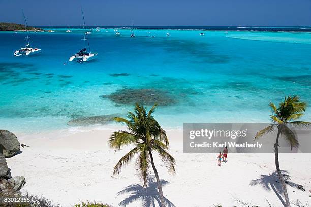 couple walking on beach - tobago cays stock pictures, royalty-free photos & images