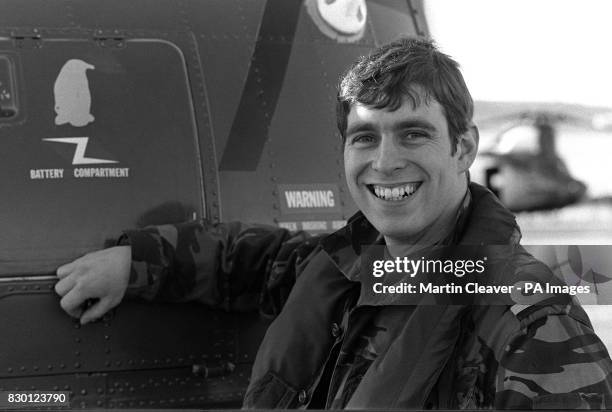 Prince Andrew at Port Stanley in his capacity as a helicopter pilot with HMS Invincible.