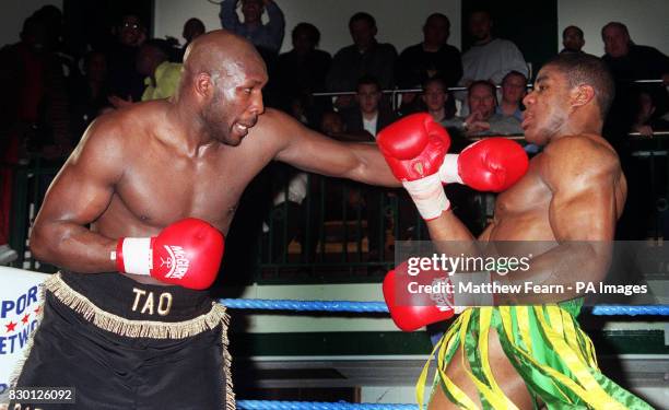 London's Julis Francis on his way to successfully retaining his British and Commonwealth Heavyweight boxing titles against Birmingham's Pele Reid at...